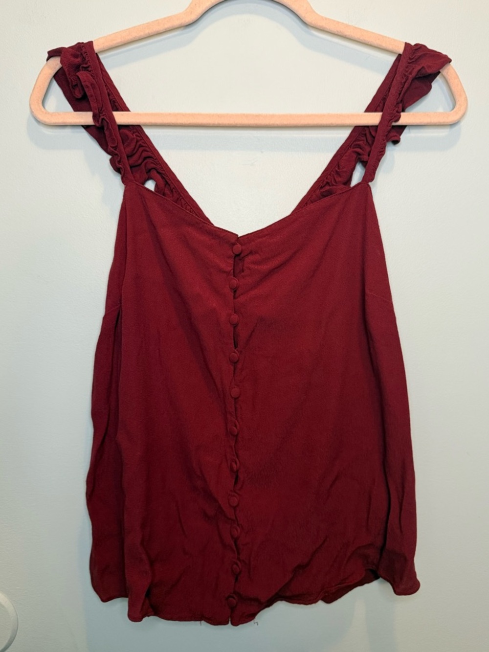 Madewell Burgundy Ruffle Strap Button-Down Cami Blouse Size 14 - Picture 2 of 7